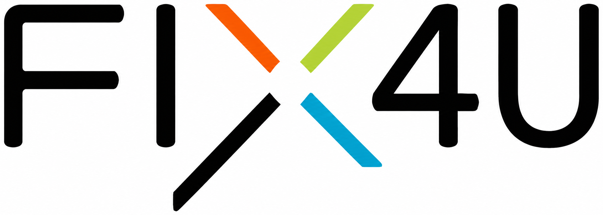 Logo reading FIX4U with colorful diagonal accents forming the X in the center.