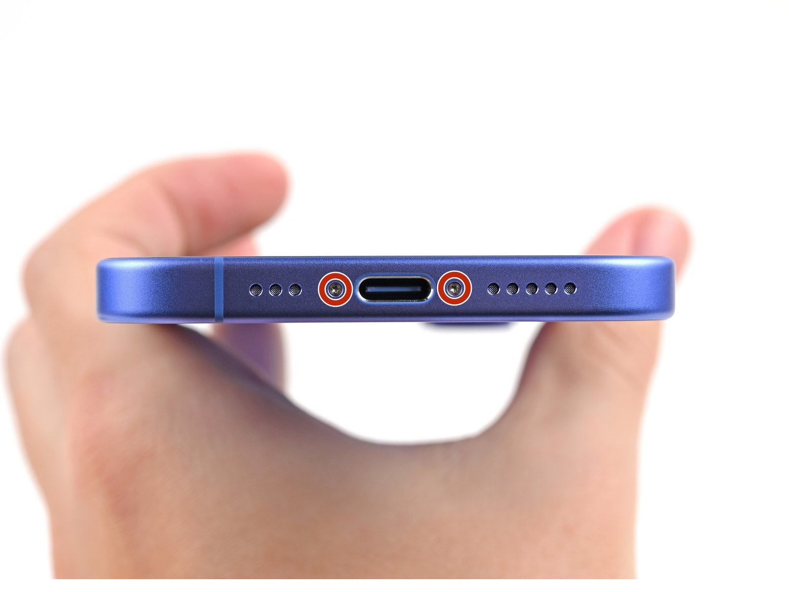 iPhone 16 Plus — Install the pentalobe screws (logo-free)
