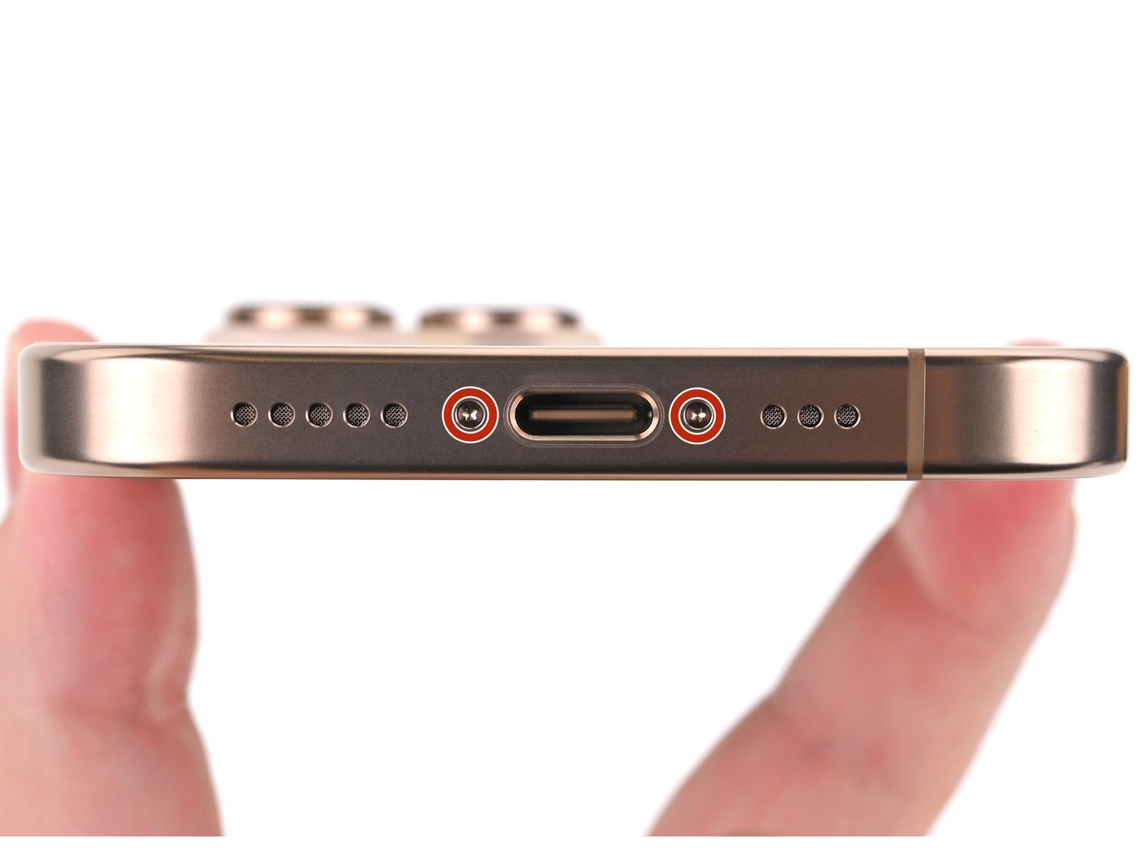 iPhone 16 Pro — Install the pentalobe screws (logo-free)