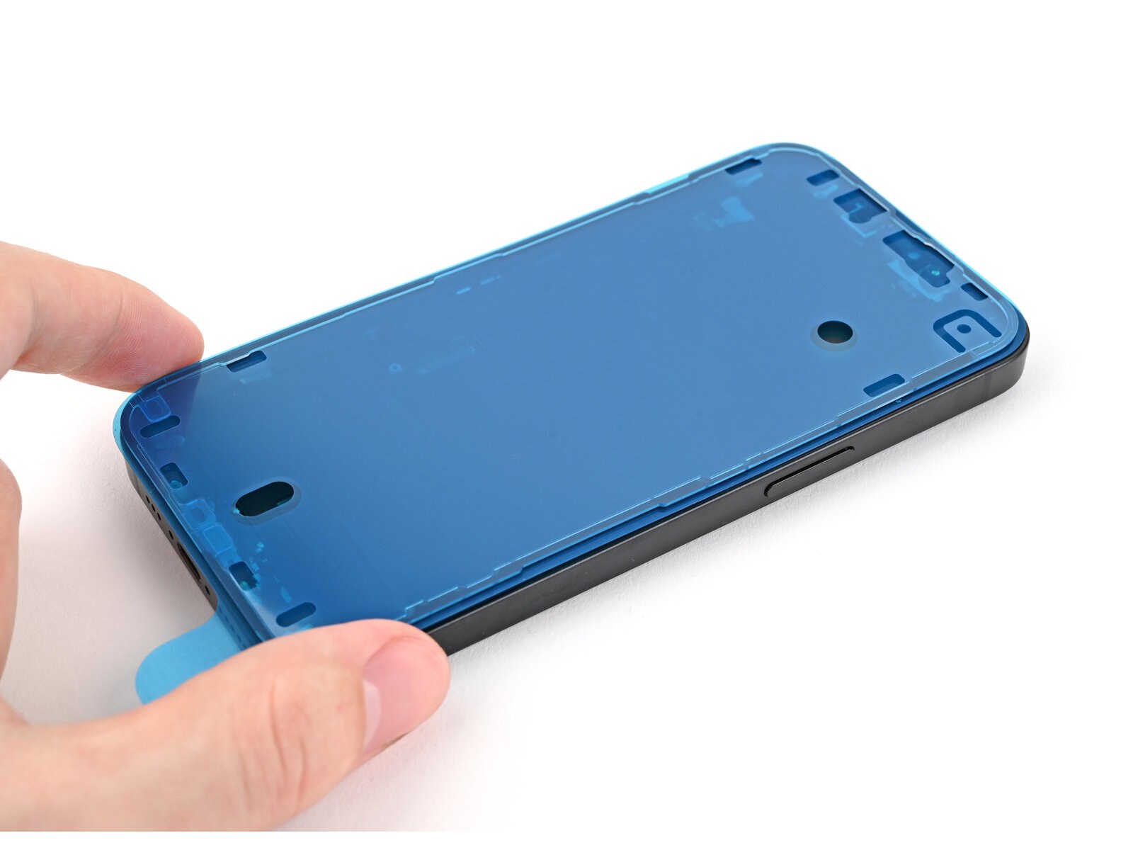 iPhone 16e — Orient the adhesive (logo-free)